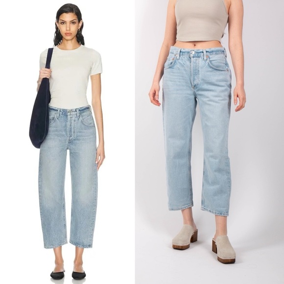 Citizens Of Humanity Denim - Citizens of Humanity Dahlia Bow Leg Baby Roll Jeans 30 Light Denim Blue Crop
